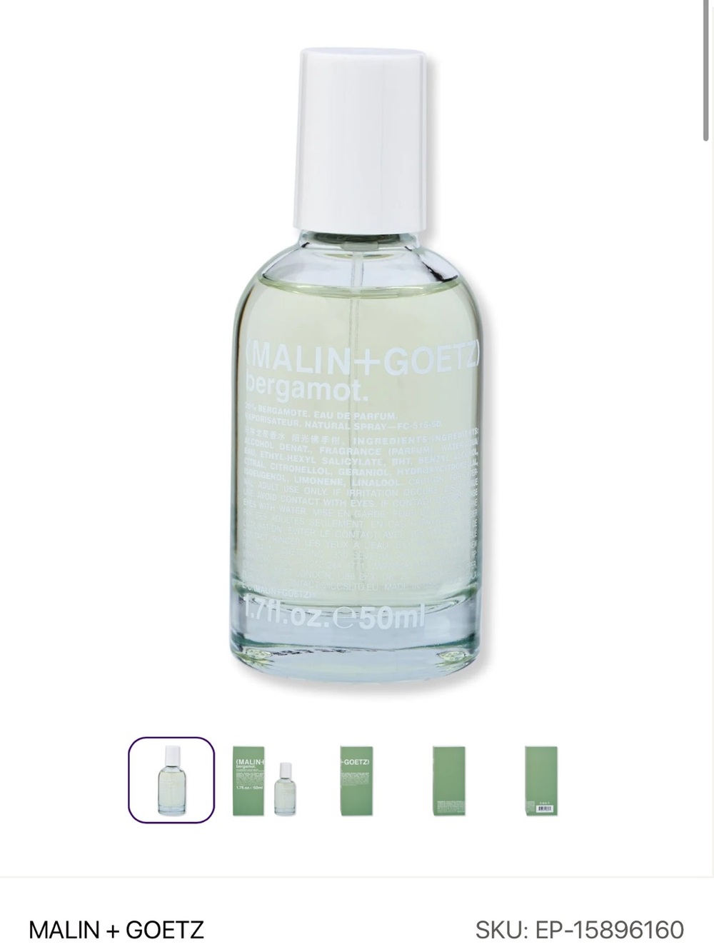 NEW IN BOX Malin+Goetz Bergamot Eau de P*rfum